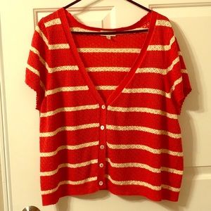Short-Sleeved Cardigan, ModCloth, Red Strip